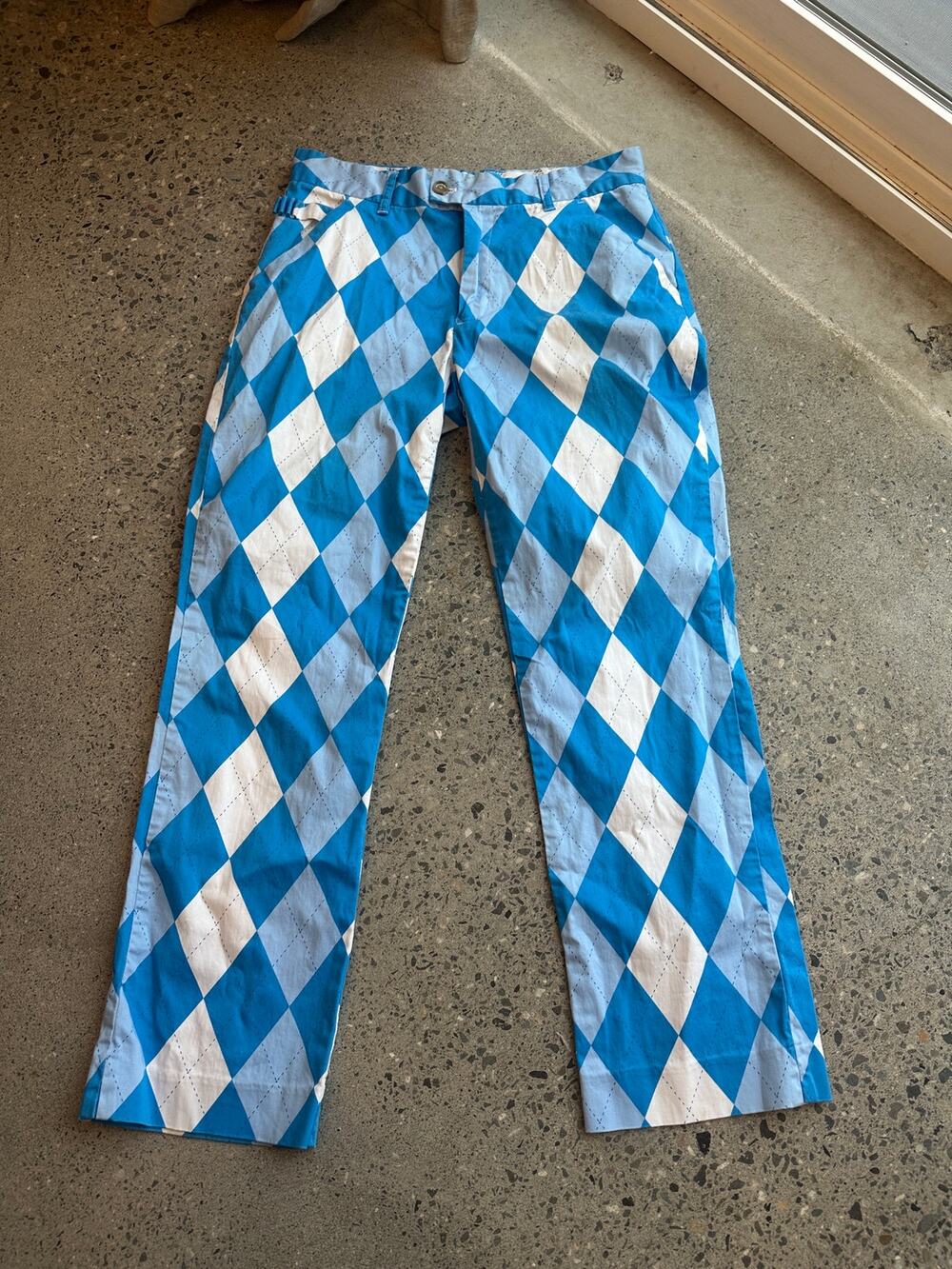 Royal & Awesome Men's 32/30 Argyle Golf Pants Blue White Plaid Preppy Loud Y2K